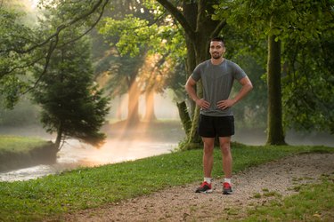 Portrait Of Young Man Doing Outdoor Activity Running
