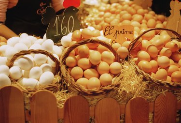Close-up of eggs in a market in Barcelona