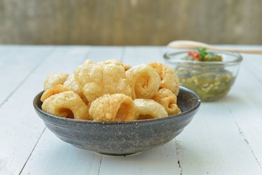 Pork rinds also known as chicharon or chicharrones