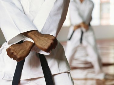 Mid section view of a man performing karate