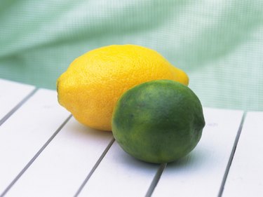 Whole lemon and lime, High angle view