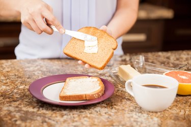 Toast, coffee and fruit for breakfast