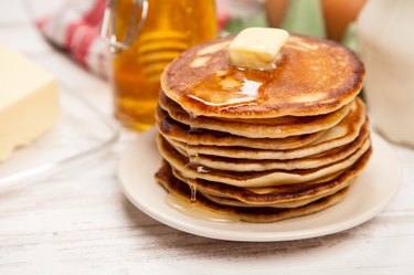 High pile of delicious pancakes