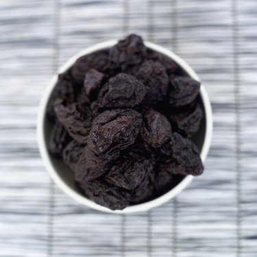 Elevated view of a bowl of prunes