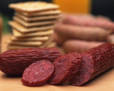 Closed Up Image of Several Slices of Salami and Some Crackers, Differential Focus