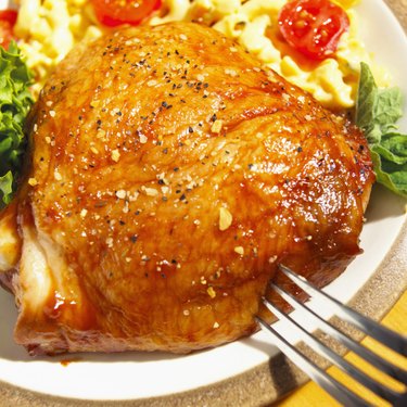 Close-up of a roasted turkey with mashed potatoes on a plate