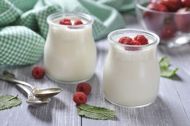 yogurt with ripe fresh raspberry