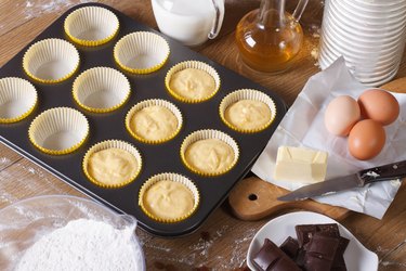 The process of baking the cake with ingredients top view