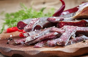 Sliced smoked sausage with garlic and pepper