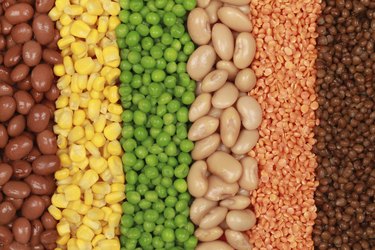 Collection of lentils, peas, beans and corn