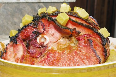 Baked Honey Ham with Pineapple Chunks Closeup