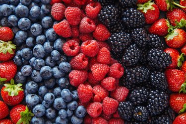 Healthy mixed fruit and ingredients from top view