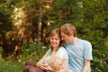 Happy family in nature