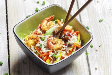 Chinese mix vegetables with rice and shrimp