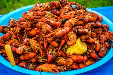 Crayfish Corn Potatoes Shell Fish Piled High Cajun Crawfish Bowl
