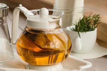 glass teapot with herbal infussion