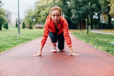 Woman preparing to run