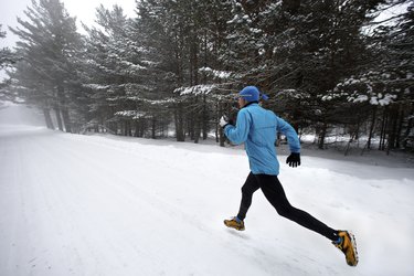 Winter running in a mountain road