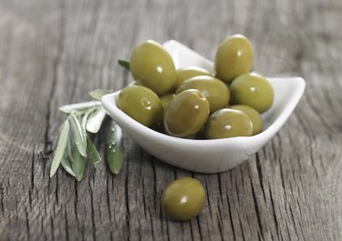 Green olives in the bowl