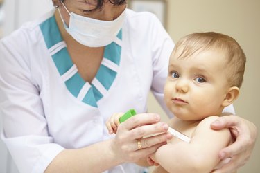 Baby healthcare and treatment. Medical symptoms. Temperature mea