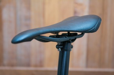 black leather bike saddle