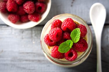 Low-fat yogurt with raspberries