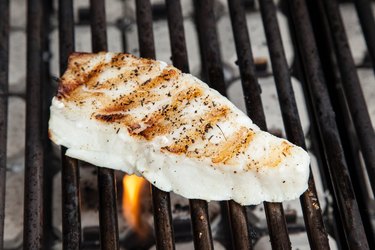 chilean sea bass fillet on grill