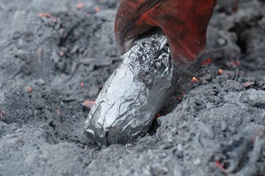 baking potatoes in foil in hot coals