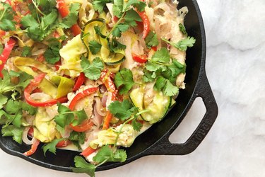 Creamy Tequila Lime Chicken, Pepper and “Fettucine” Skillet