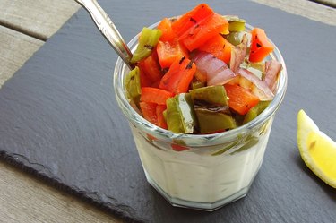 Yogurt topped with grilled vegetables