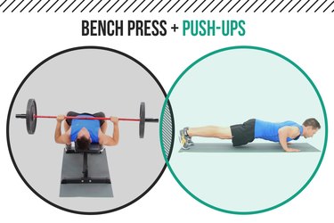 Man demonstrating how to do a bench press and push-up as a superset