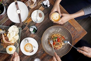 Table set with healthy meal portion