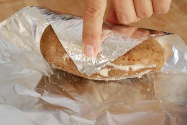 wrapping potato in tin foil