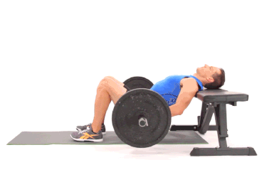 Man demonstrating how to do a barbell hip thrust