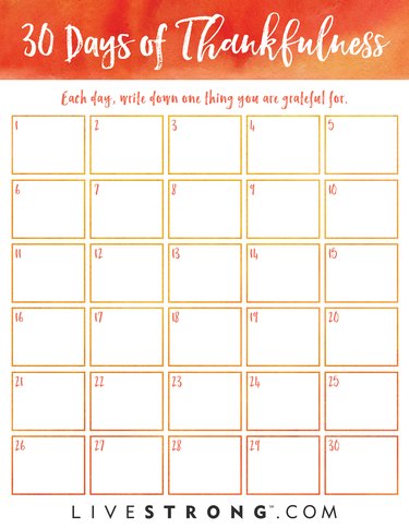 30 day of thankfulness printable calendar