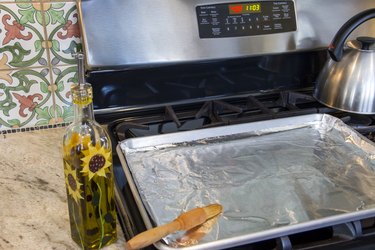 roasting pan on the stove