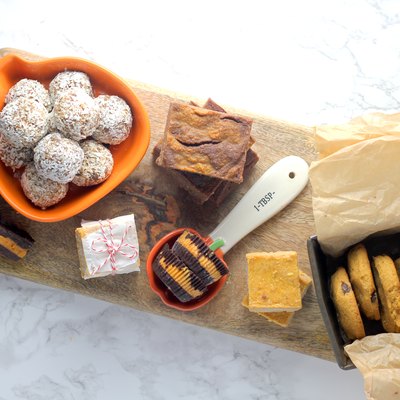 Low-sugar pumpkin desserts on a tray