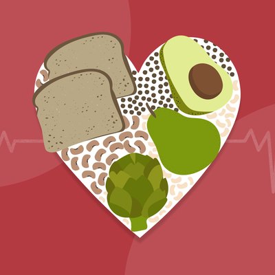 illustration of high-fiber foods in a heart with life line