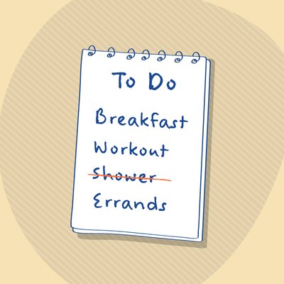 Graphic illustrating a to-do list that skips showering after a workout