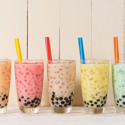 line of boba drinks