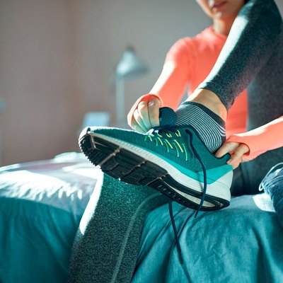 Woman wearing running socks and running shoes