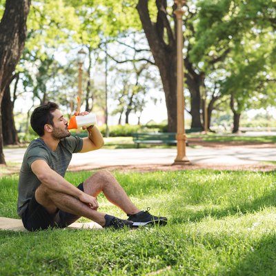 man drinking protein shake