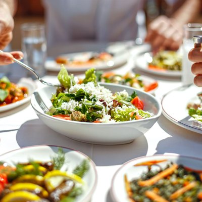 Salad recipes on lunch table