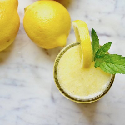 Whole Lemon Spritzer on a marble tabletop