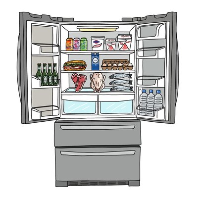refrigerator filled with food and drinks