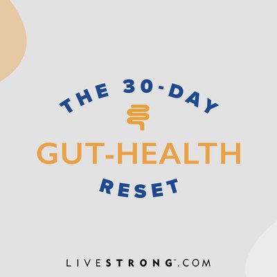 illustration showing 30-day gut-health reset logo on gray background