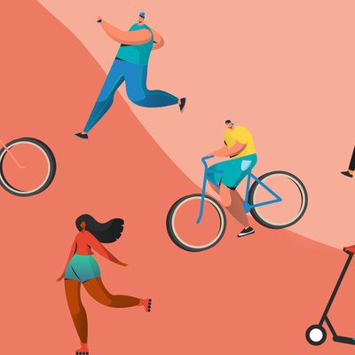 Drawings of people doing weight-loss exercises like running, walking and cycling