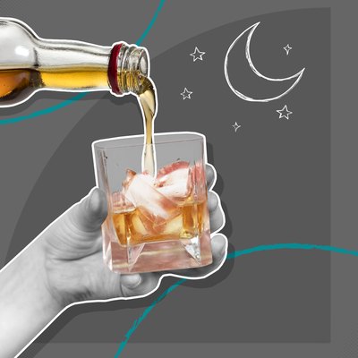 custom graphic showing hand pouring whiskey