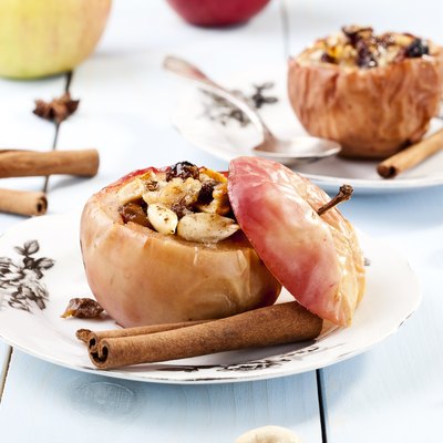Fall breakfast ideas like baked apples with nuts and raisins