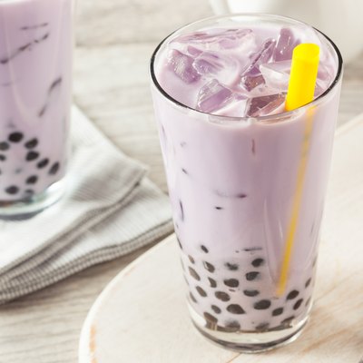 Homemade Taro Milk Bubble Tea with Tapioca